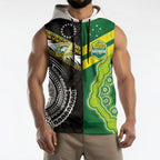 Custom Rugby Cook Islands and Australia Sleeveless Zip Hoodie Tatau Tribal with Aboriginal Chevron Sport Style