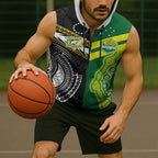 Custom Rugby Cook Islands and Australia Sleeveless Zip Hoodie Tatau Tribal with Aboriginal Chevron Sport Style