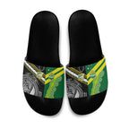 Rugby Cook Islands and Australia Slide Sandals Tatau Tribal with Aboriginal Chevron Sport Style