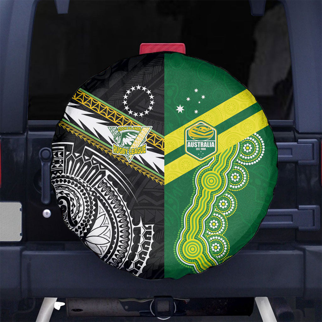 Rugby Cook Islands and Australia Spare Tire Cover Tatau Tribal with Aboriginal Chevron Sport Style