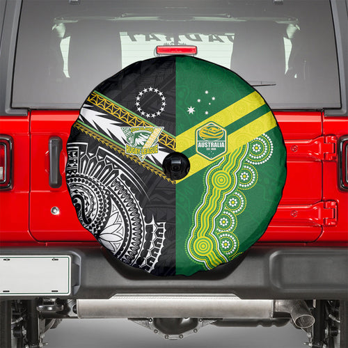 Rugby Cook Islands and Australia Spare Tire Cover Tatau Tribal with Aboriginal Chevron Sport Style