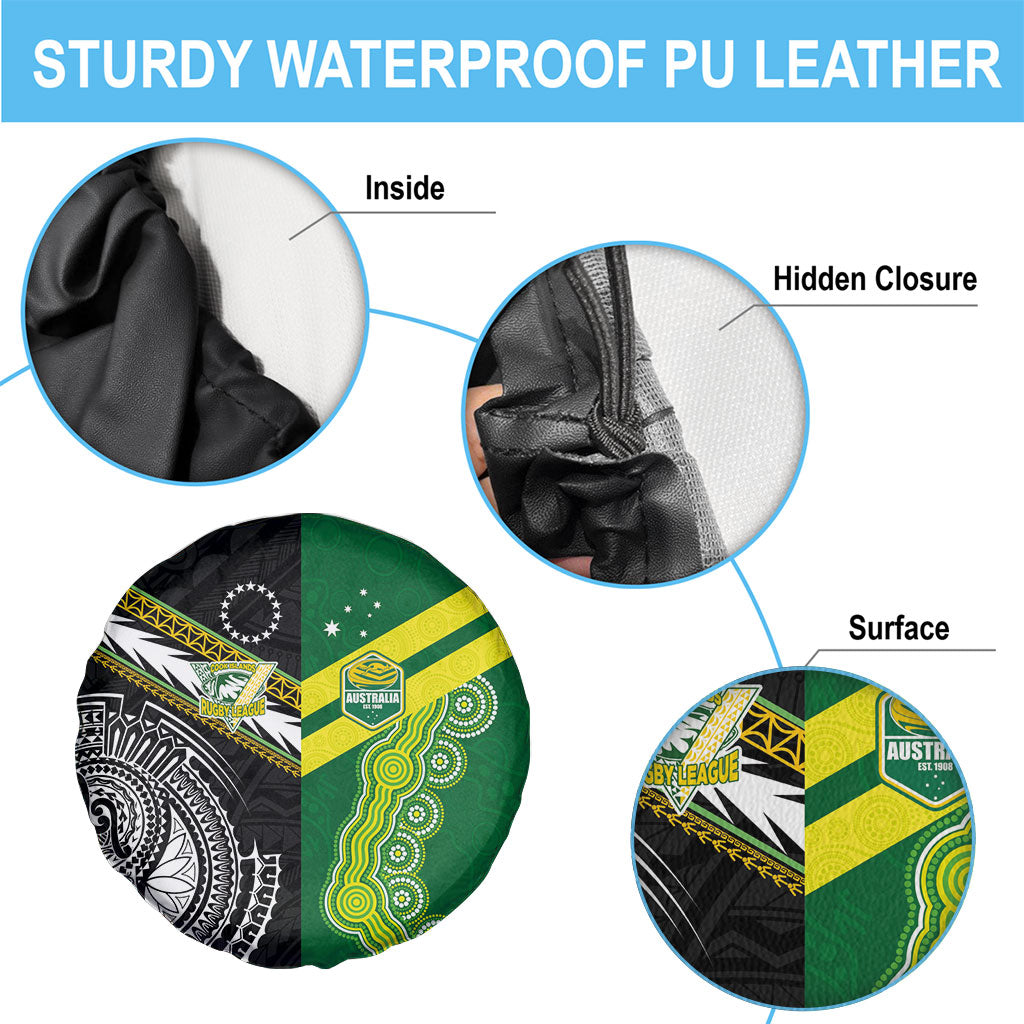 Rugby Cook Islands and Australia Spare Tire Cover Tatau Tribal with Aboriginal Chevron Sport Style