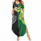 Custom Rugby Cook Islands and Australia Summer Maxi Dress Tatau Tribal with Aboriginal Chevron Sport Style