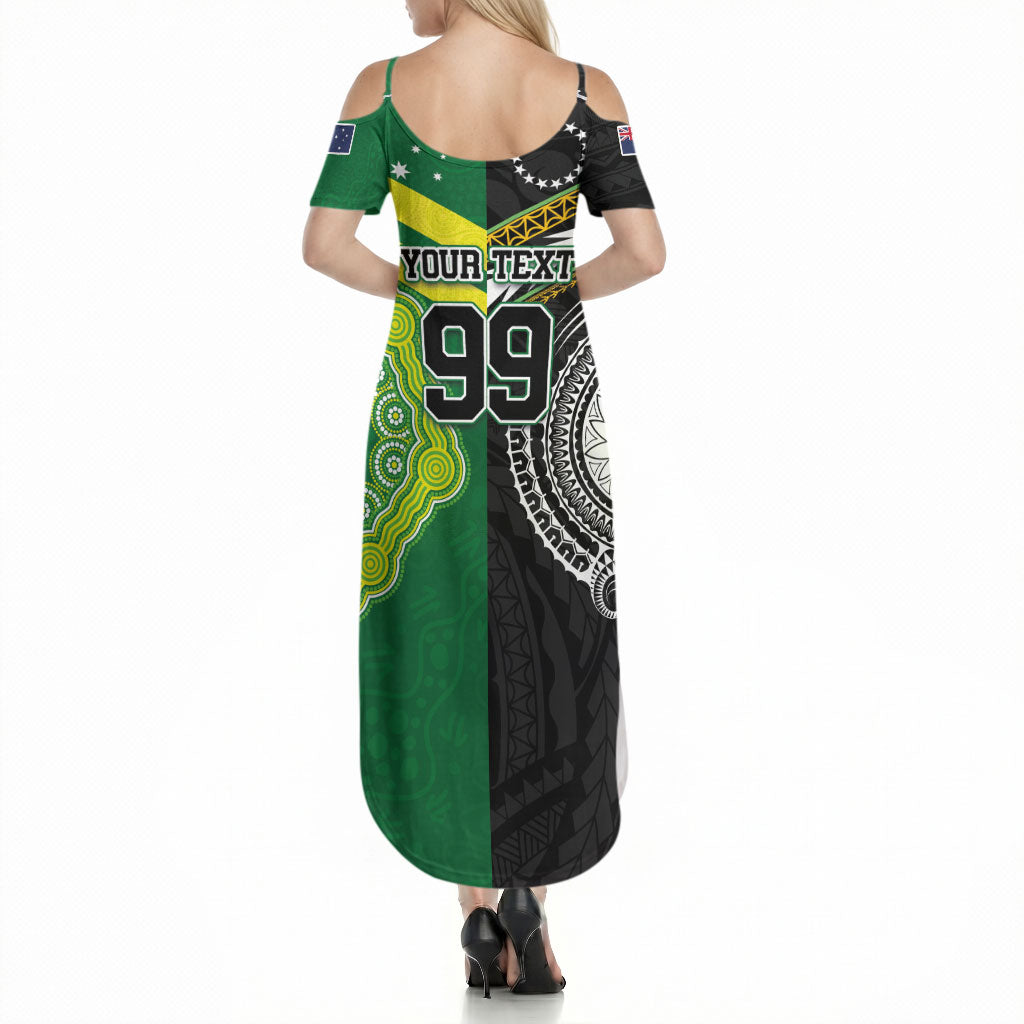 Custom Rugby Cook Islands and Australia Summer Maxi Dress Tatau Tribal with Aboriginal Chevron Sport Style