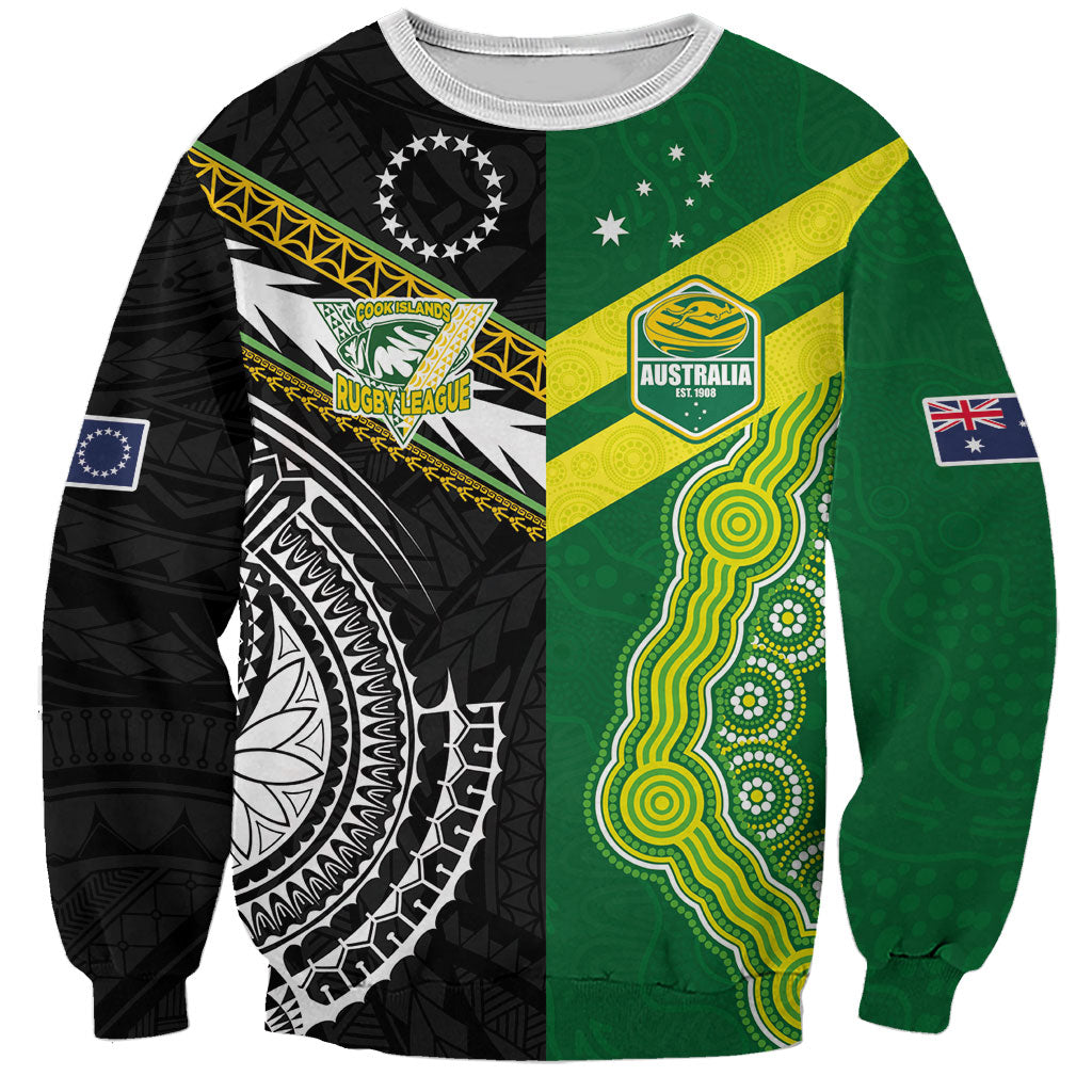 Custom Rugby Cook Islands and Australia Sweatshirt Tatau Tribal with Aboriginal Chevron Sport Style
