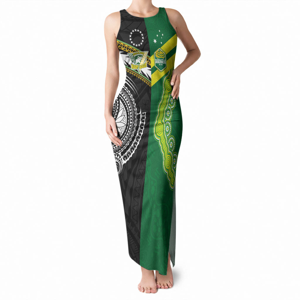 Custom Rugby Cook Islands and Australia Tank Maxi Dress Tatau Tribal with Aboriginal Chevron Sport Style