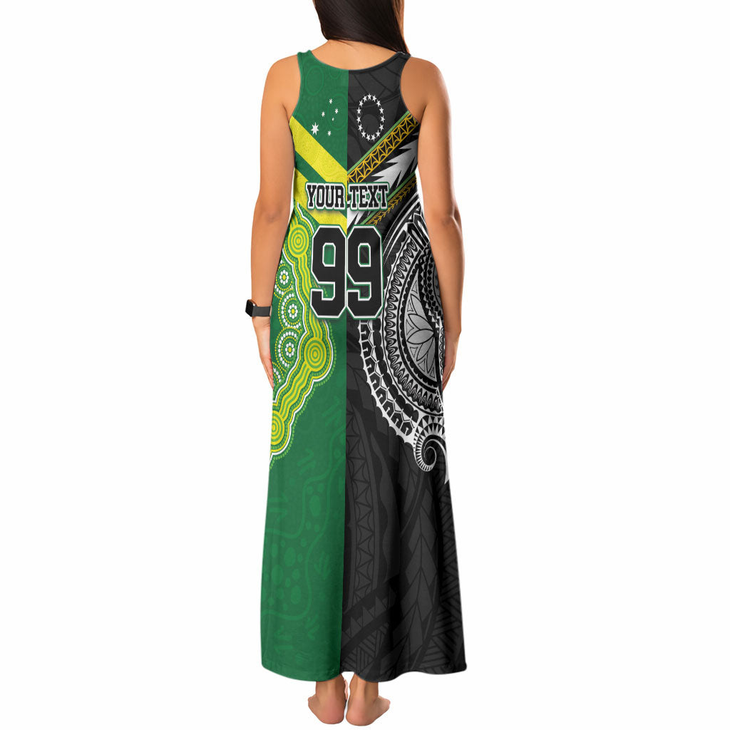 Custom Rugby Cook Islands and Australia Tank Maxi Dress Tatau Tribal with Aboriginal Chevron Sport Style