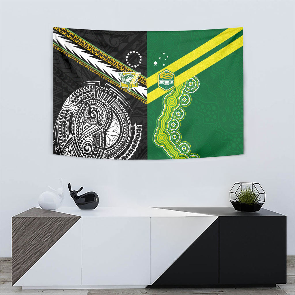 Rugby Cook Islands and Australia Tapestry Tatau Tribal with Aboriginal Chevron Sport Style