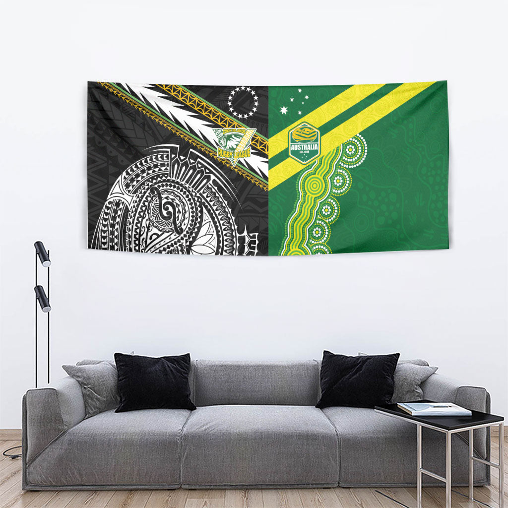 Rugby Cook Islands and Australia Tapestry Tatau Tribal with Aboriginal Chevron Sport Style