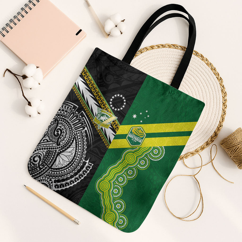 Rugby Cook Islands and Australia Tote Bag Tatau Tribal with Aboriginal Chevron Sport Style