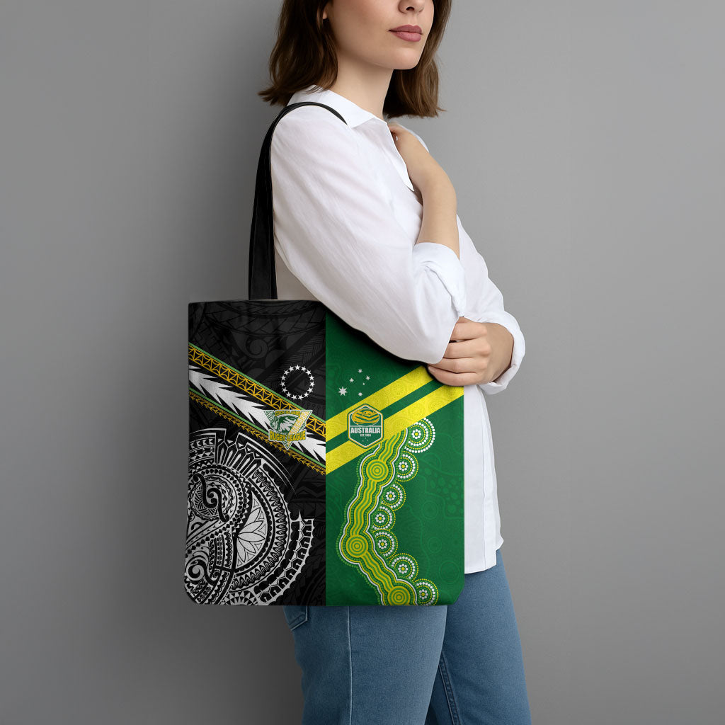 Rugby Cook Islands and Australia Tote Bag Tatau Tribal with Aboriginal Chevron Sport Style