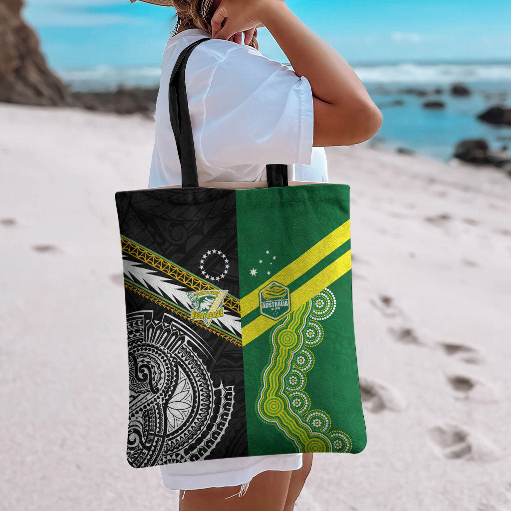 Rugby Cook Islands and Australia Tote Bag Tatau Tribal with Aboriginal Chevron Sport Style