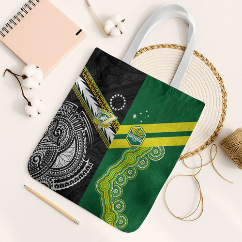 Rugby Cook Islands and Australia Tote Bag Tatau Tribal with Aboriginal Chevron Sport Style