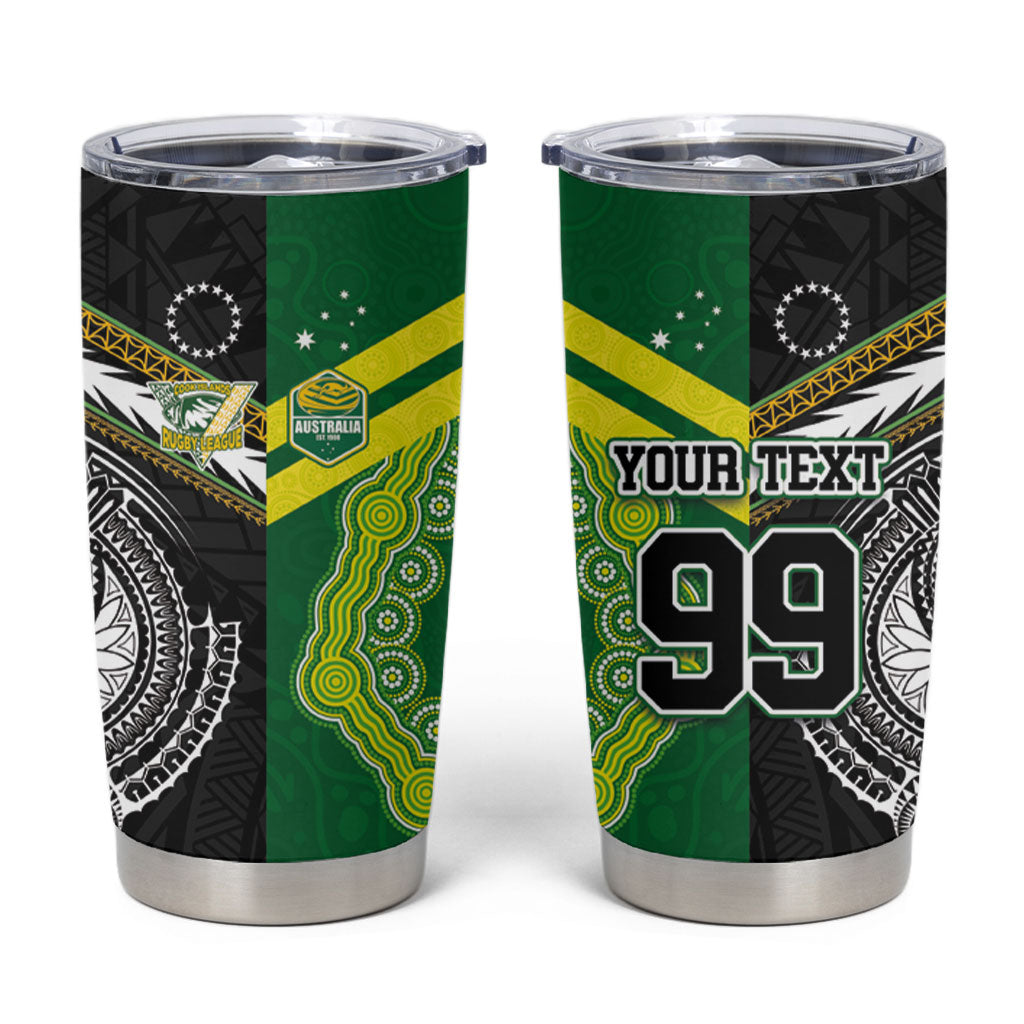 Custom Rugby Cook Islands and Australia Tumbler Cup Tatau Tribal with Aboriginal Chevron Sport Style