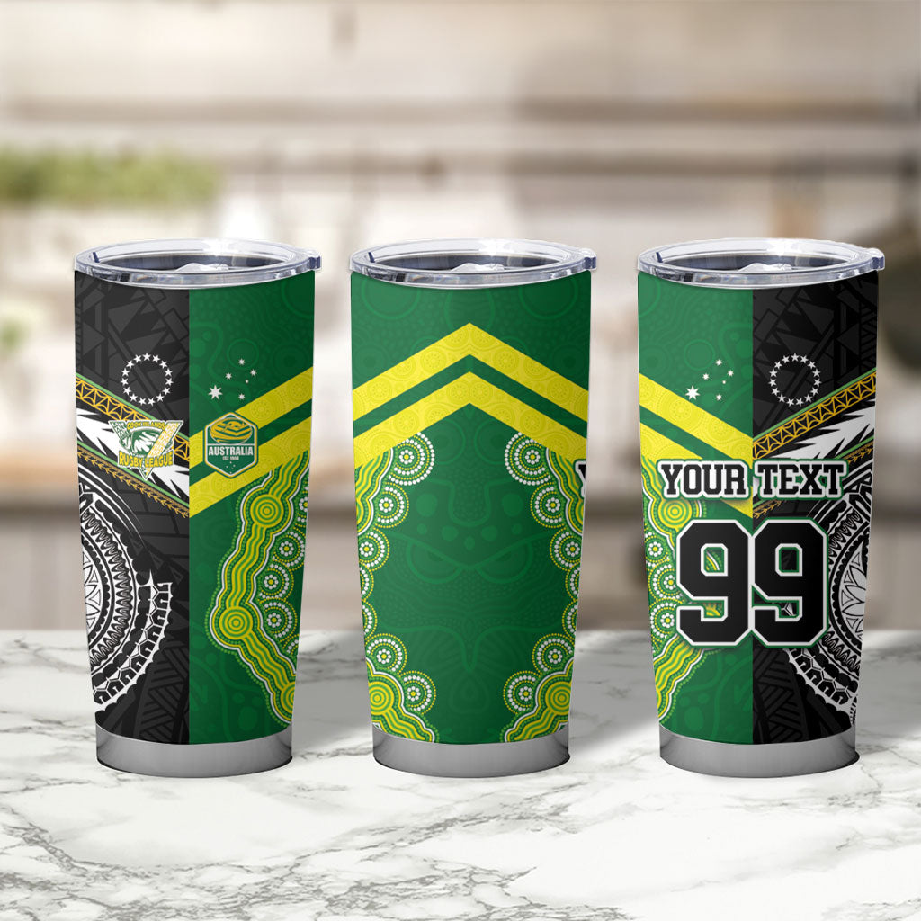 Custom Rugby Cook Islands and Australia Tumbler Cup Tatau Tribal with Aboriginal Chevron Sport Style