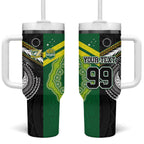 Custom Rugby Cook Islands and Australia Tumbler With Handle Tatau Tribal with Aboriginal Chevron Sport Style