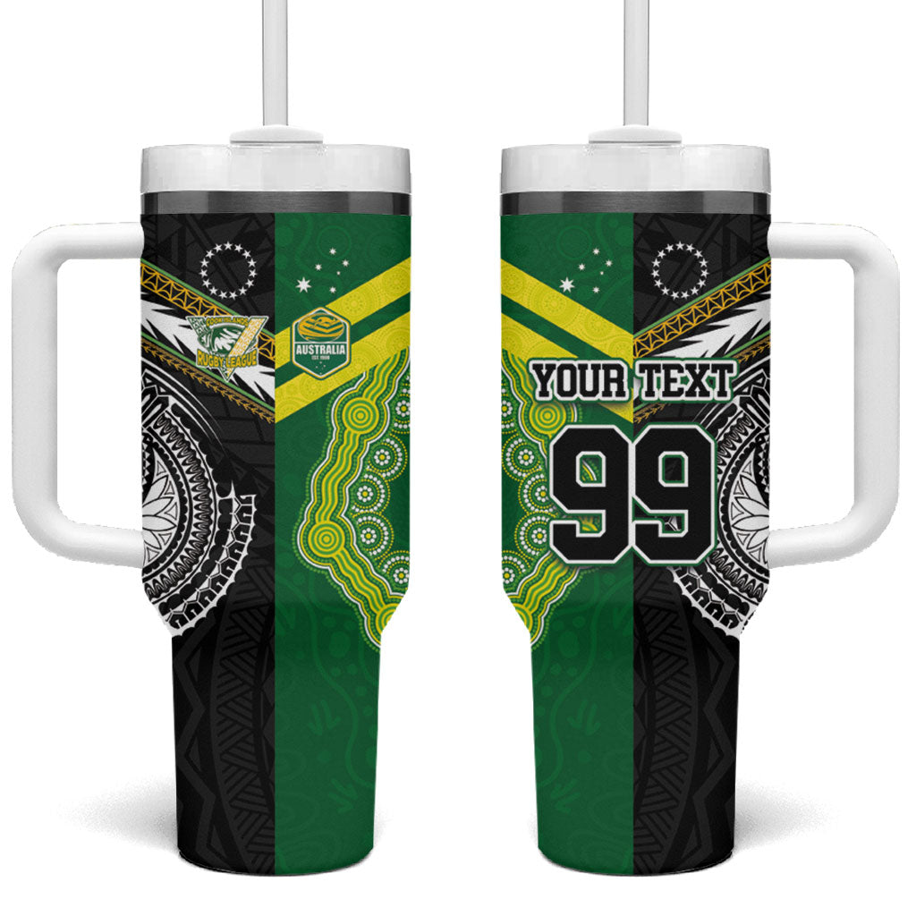Custom Rugby Cook Islands and Australia Tumbler With Handle Tatau Tribal with Aboriginal Chevron Sport Style