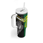 Custom Rugby Cook Islands and Australia Tumbler With Handle Tatau Tribal with Aboriginal Chevron Sport Style