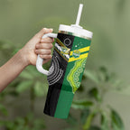 Custom Rugby Cook Islands and Australia Tumbler With Handle Tatau Tribal with Aboriginal Chevron Sport Style