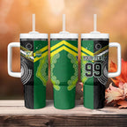 Custom Rugby Cook Islands and Australia Tumbler With Handle Tatau Tribal with Aboriginal Chevron Sport Style