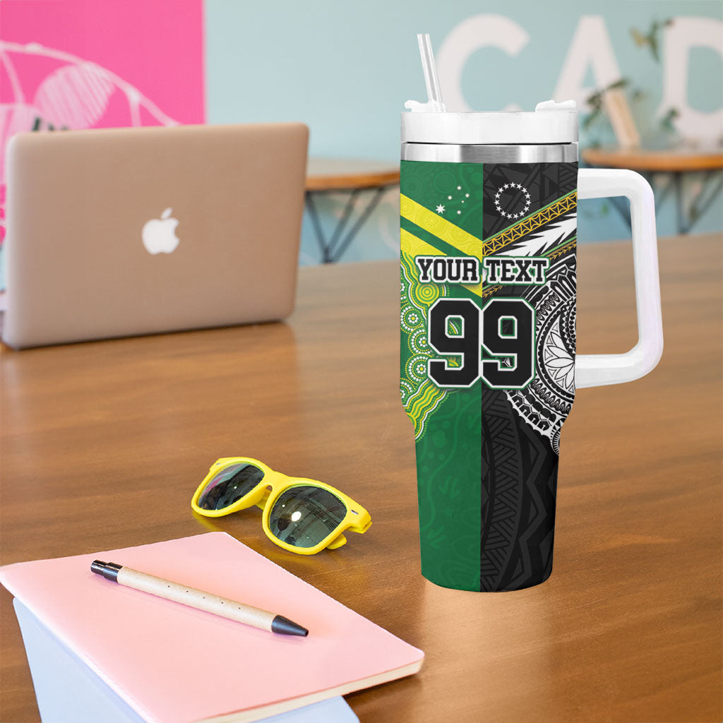 Custom Rugby Cook Islands and Australia Tumbler With Handle Tatau Tribal with Aboriginal Chevron Sport Style