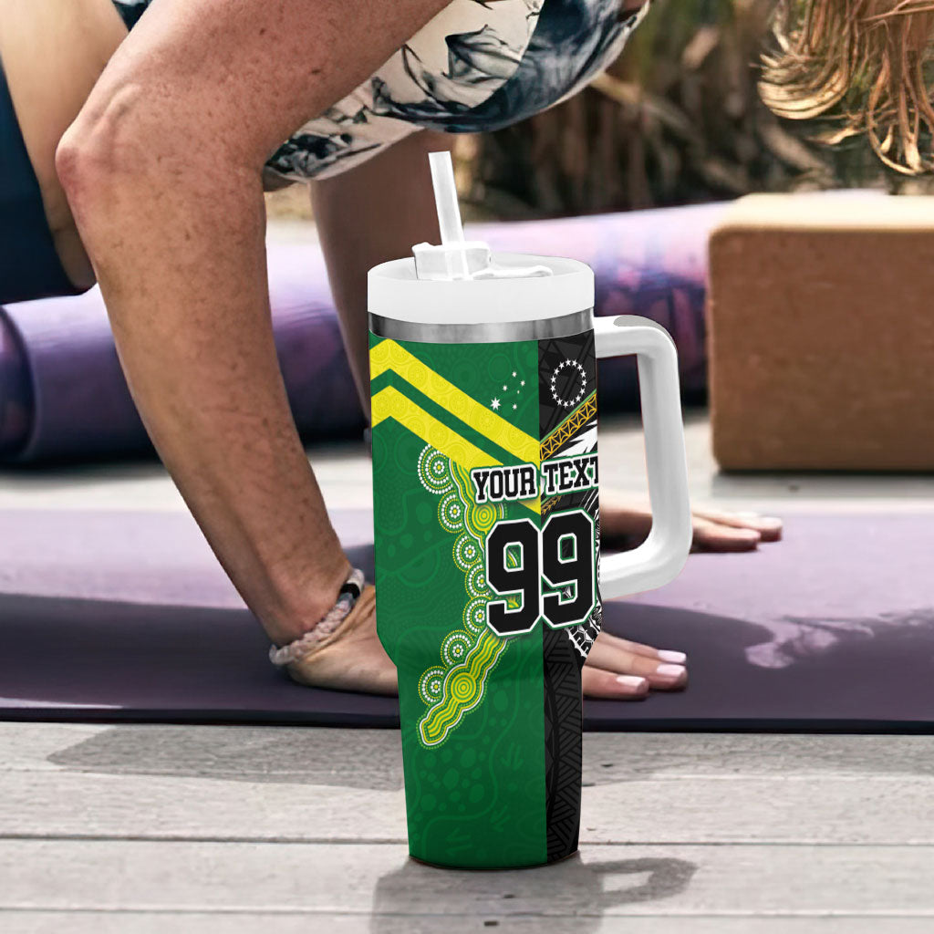 Custom Rugby Cook Islands and Australia Tumbler With Handle Tatau Tribal with Aboriginal Chevron Sport Style