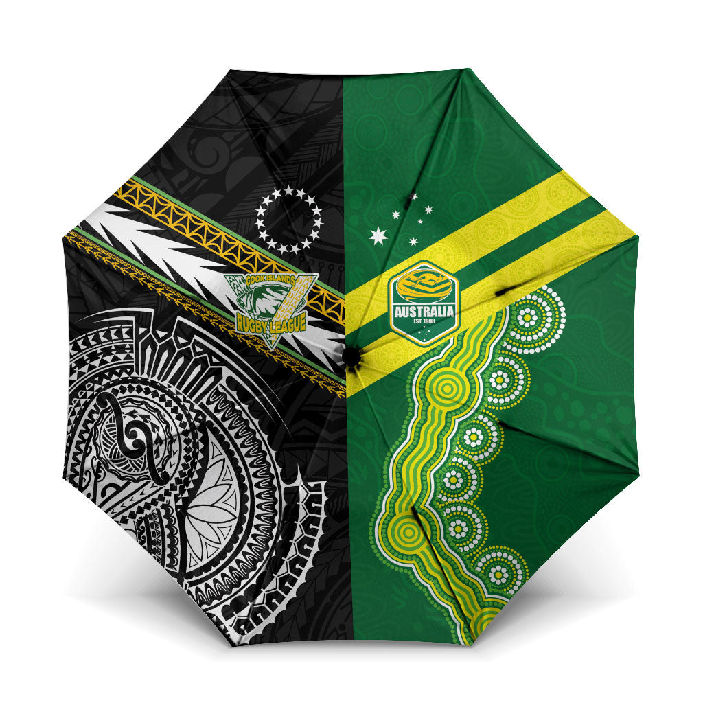Rugby Cook Islands and Australia Umbrella Tatau Tribal with Aboriginal Chevron Sport Style