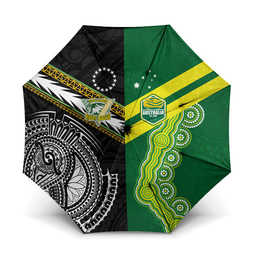 Rugby Cook Islands and Australia Umbrella Tatau Tribal with Aboriginal Chevron Sport Style