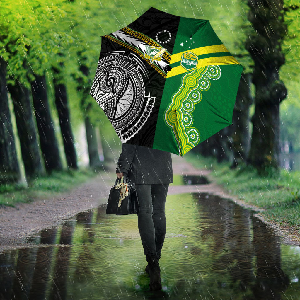 Rugby Cook Islands and Australia Umbrella Tatau Tribal with Aboriginal Chevron Sport Style