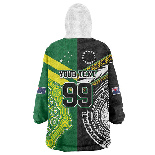 Custom Rugby Cook Islands and Australia Wearable Blanket Hoodie Tatau Tribal with Aboriginal Chevron Sport Style
