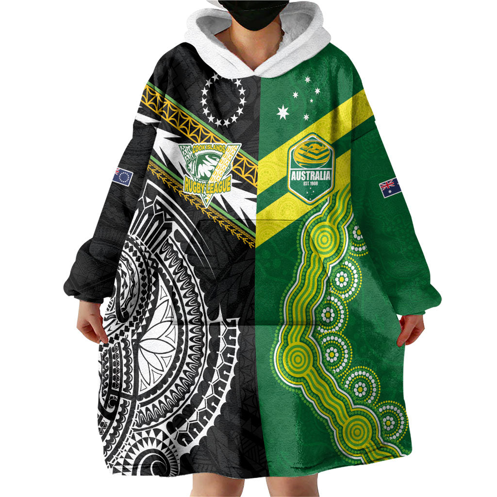 Custom Rugby Cook Islands and Australia Wearable Blanket Hoodie Tatau Tribal with Aboriginal Chevron Sport Style