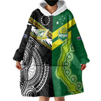Custom Rugby Cook Islands and Australia Wearable Blanket Hoodie Tatau Tribal with Aboriginal Chevron Sport Style