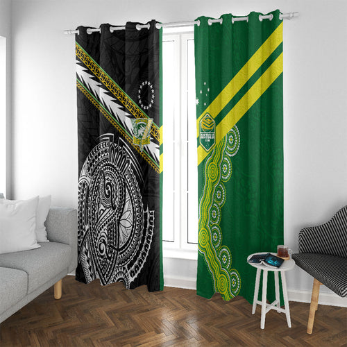 Rugby Cook Islands and Australia Window Curtain Tatau Tribal with Aboriginal Chevron Sport Style
