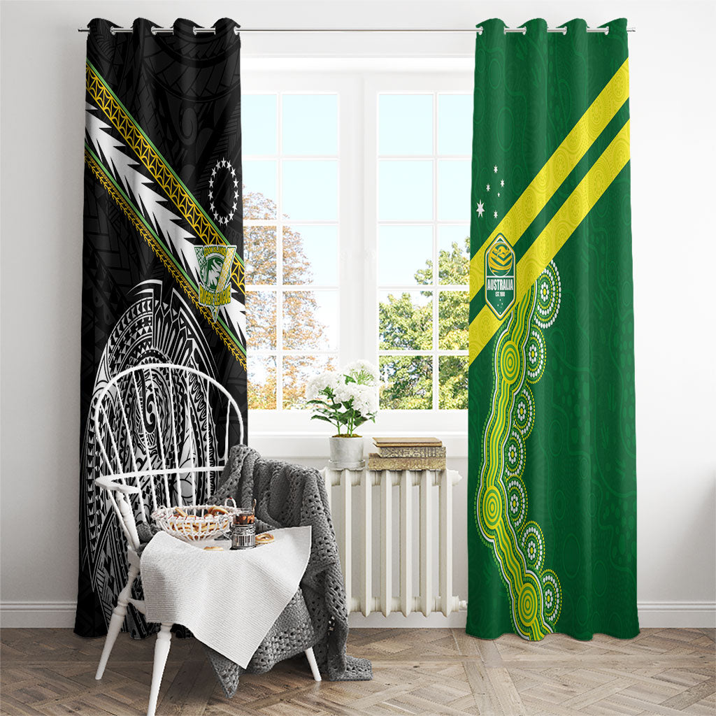 Rugby Cook Islands and Australia Window Curtain Tatau Tribal with Aboriginal Chevron Sport Style