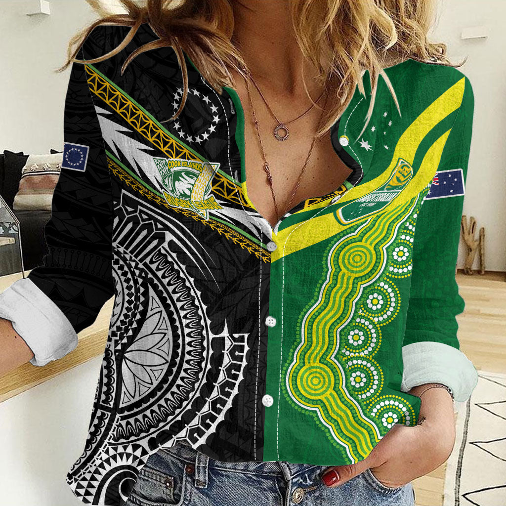 Custom Rugby Cook Islands and Australia Women Casual Shirt Tatau Tribal with Aboriginal Chevron Sport Style