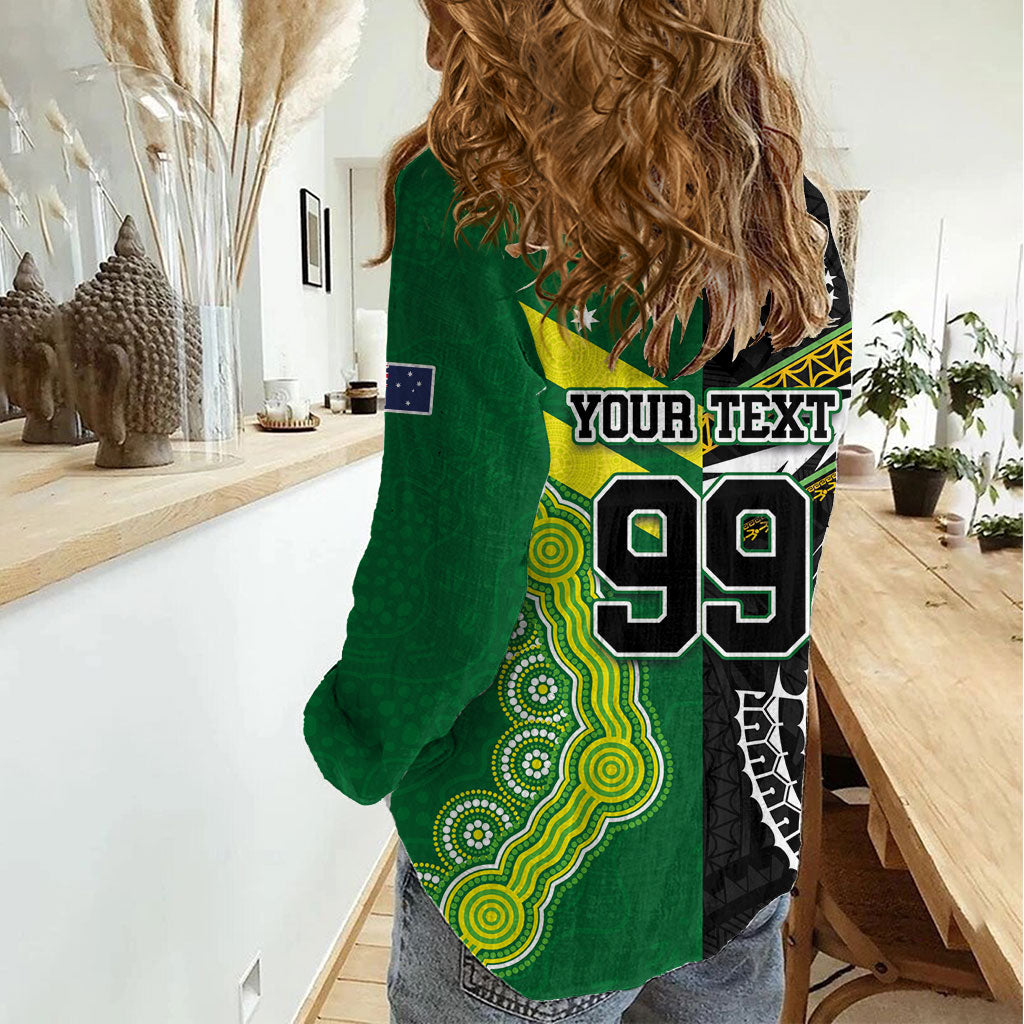Custom Rugby Cook Islands and Australia Women Casual Shirt Tatau Tribal with Aboriginal Chevron Sport Style
