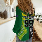 Custom Rugby Cook Islands and Australia Women Casual Shirt Tatau Tribal with Aboriginal Chevron Sport Style