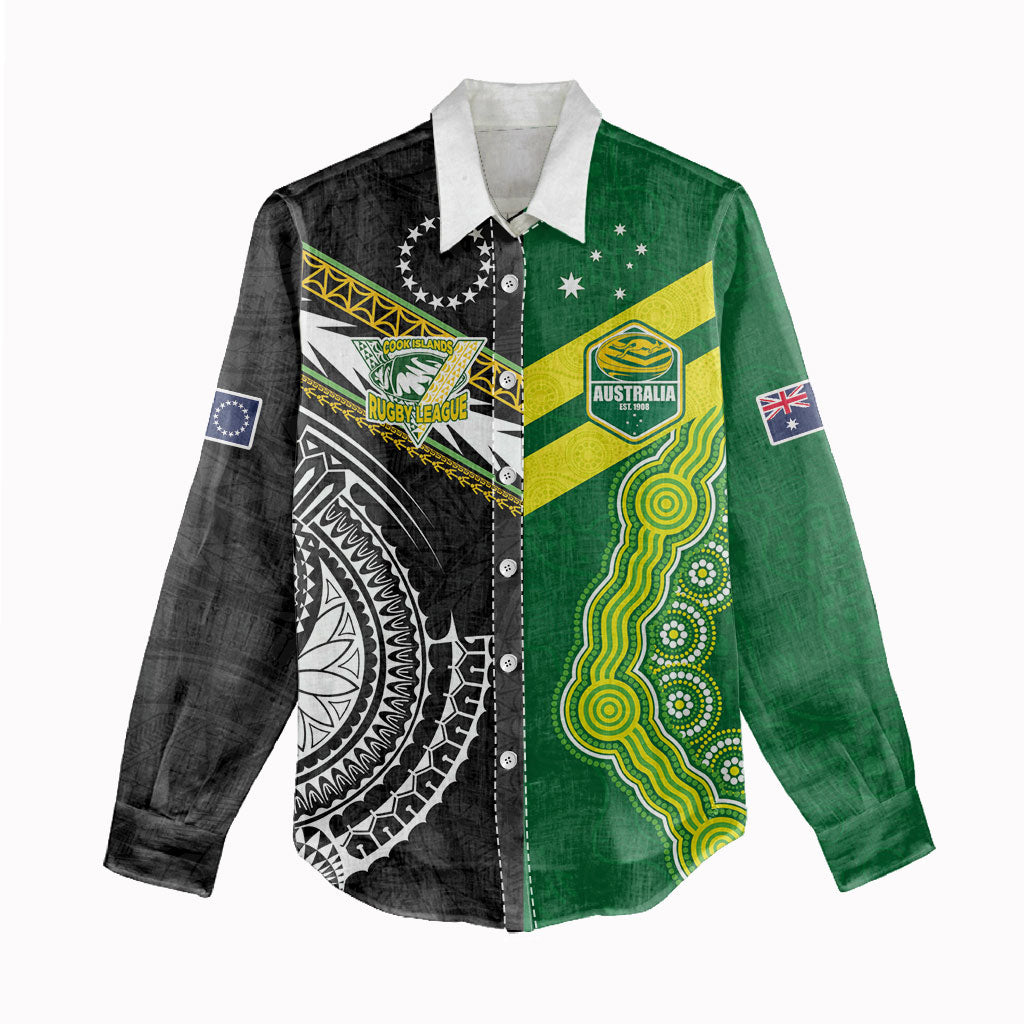Custom Rugby Cook Islands and Australia Women Casual Shirt Tatau Tribal with Aboriginal Chevron Sport Style