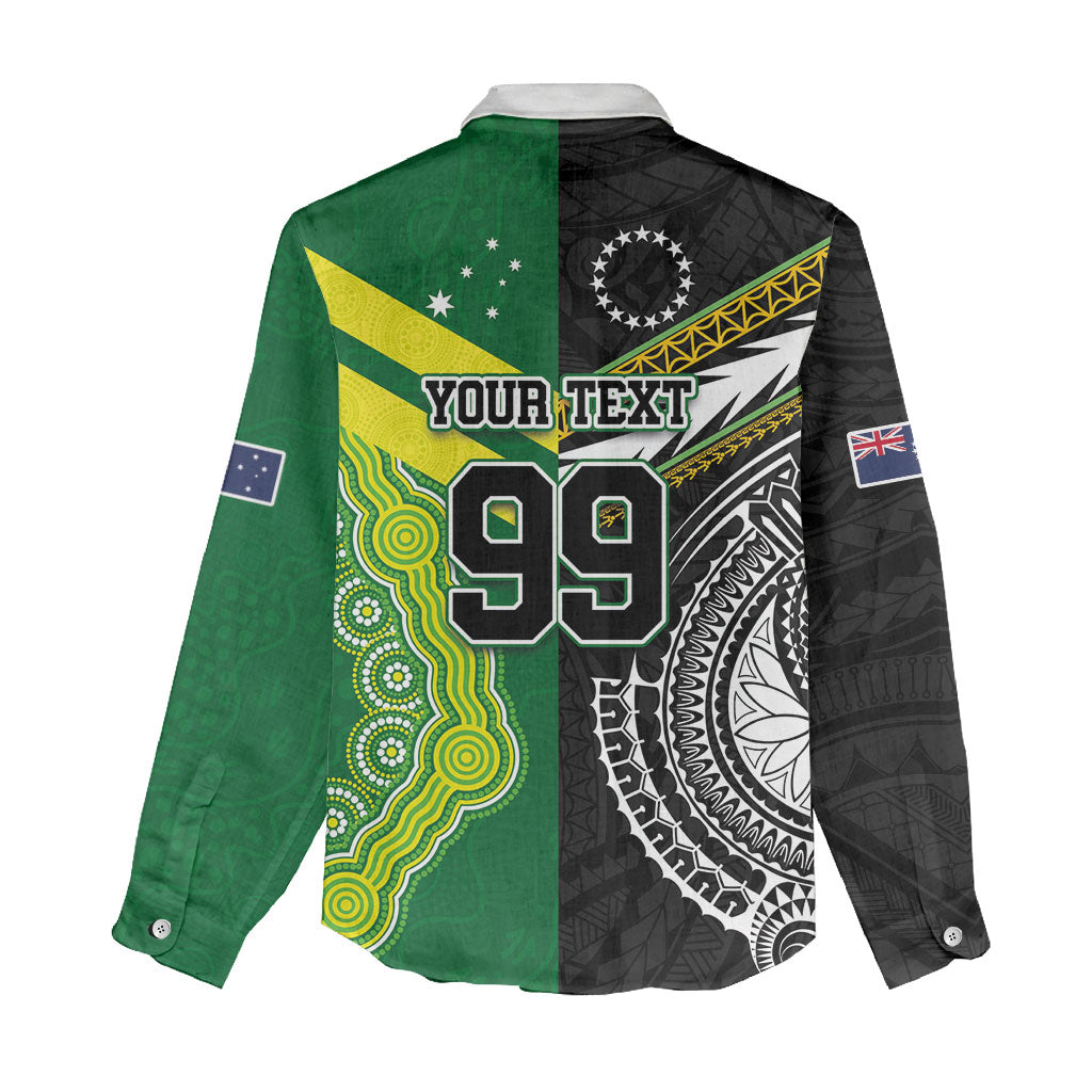 Custom Rugby Cook Islands and Australia Women Casual Shirt Tatau Tribal with Aboriginal Chevron Sport Style