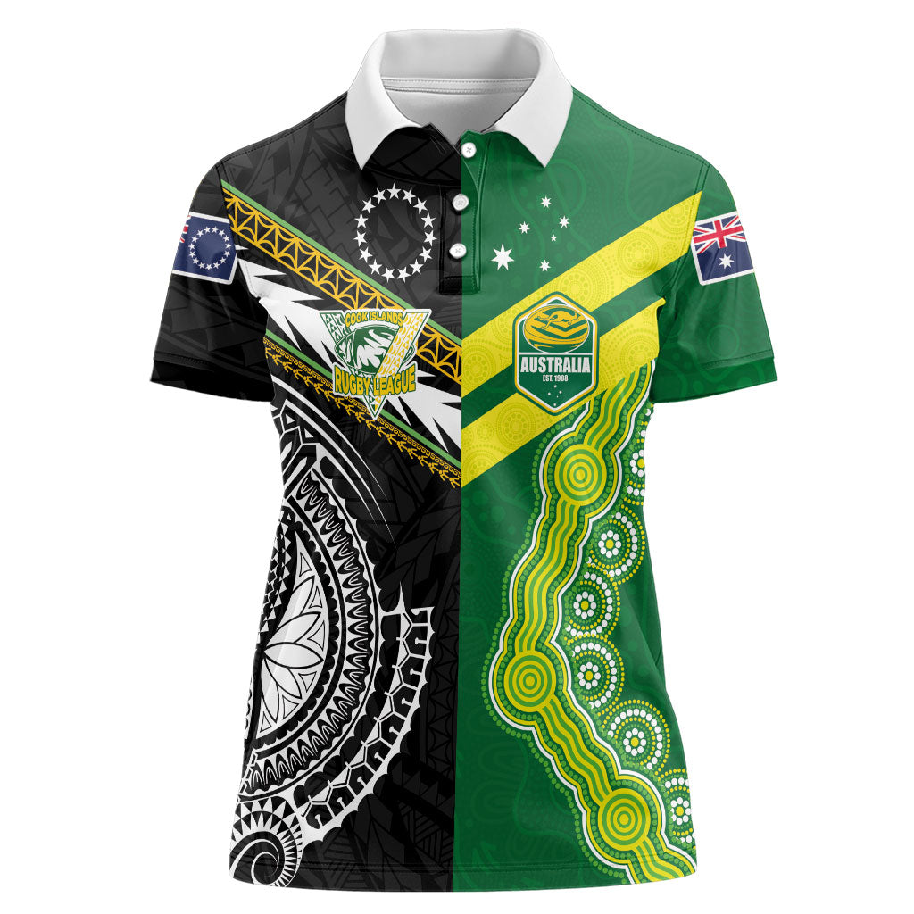 Custom Rugby Cook Islands and Australia Women Polo Shirt Tatau Tribal with Aboriginal Chevron Sport Style