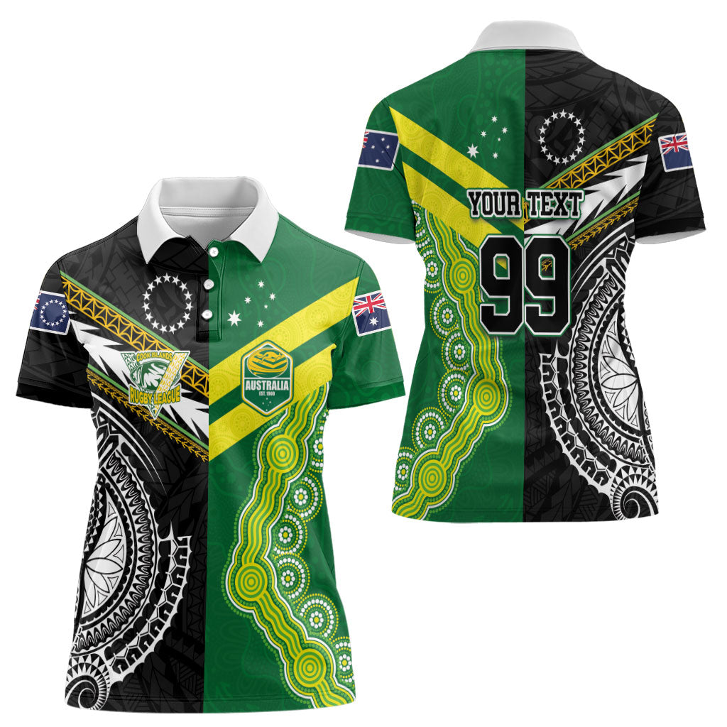 Custom Rugby Cook Islands and Australia Women Polo Shirt Tatau Tribal with Aboriginal Chevron Sport Style