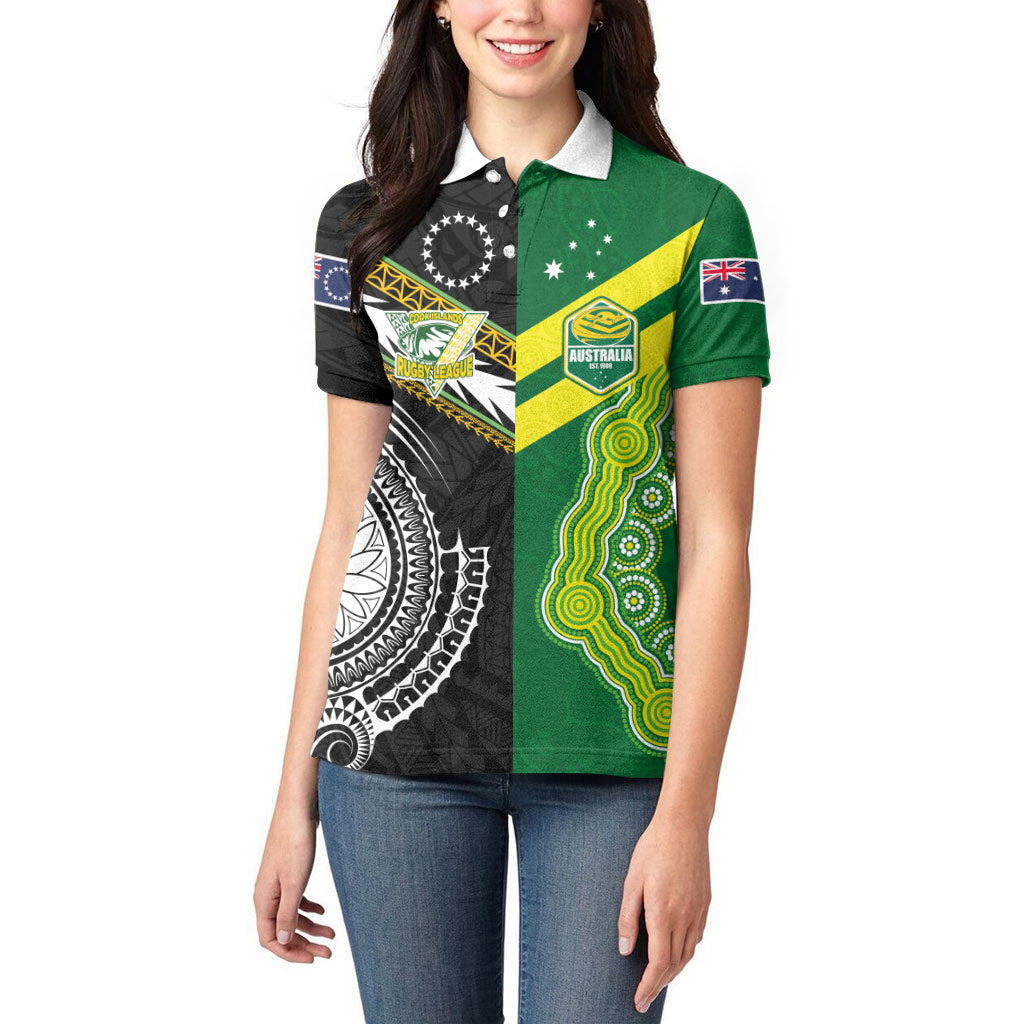 Custom Rugby Cook Islands and Australia Women Polo Shirt Tatau Tribal with Aboriginal Chevron Sport Style