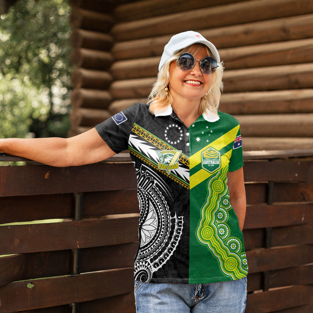 Custom Rugby Cook Islands and Australia Women Polo Shirt Tatau Tribal with Aboriginal Chevron Sport Style