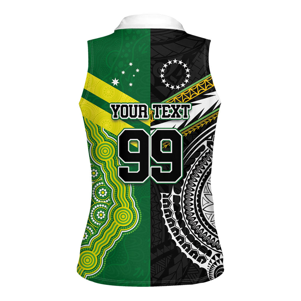 Custom Rugby Cook Islands and Australia Women Sleeveless Polo Shirt Tatau Tribal with Aboriginal Chevron Sport Style