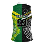 Custom Rugby Cook Islands and Australia Women Sleeveless Polo Shirt Tatau Tribal with Aboriginal Chevron Sport Style