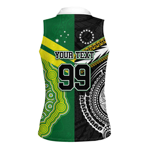 Custom Rugby Cook Islands and Australia Women Sleeveless Polo Shirt Tatau Tribal with Aboriginal Chevron Sport Style