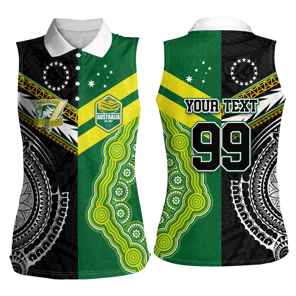 Custom Rugby Cook Islands and Australia Women Sleeveless Polo Shirt Tatau Tribal with Aboriginal Chevron Sport Style