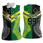 Custom Rugby Cook Islands and Australia Women Sleeveless Polo Shirt Tatau Tribal with Aboriginal Chevron Sport Style