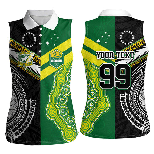 Custom Rugby Cook Islands and Australia Women Sleeveless Polo Shirt Tatau Tribal with Aboriginal Chevron Sport Style