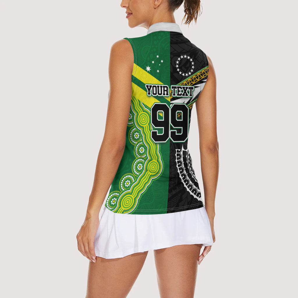 Custom Rugby Cook Islands and Australia Women Sleeveless Polo Shirt Tatau Tribal with Aboriginal Chevron Sport Style